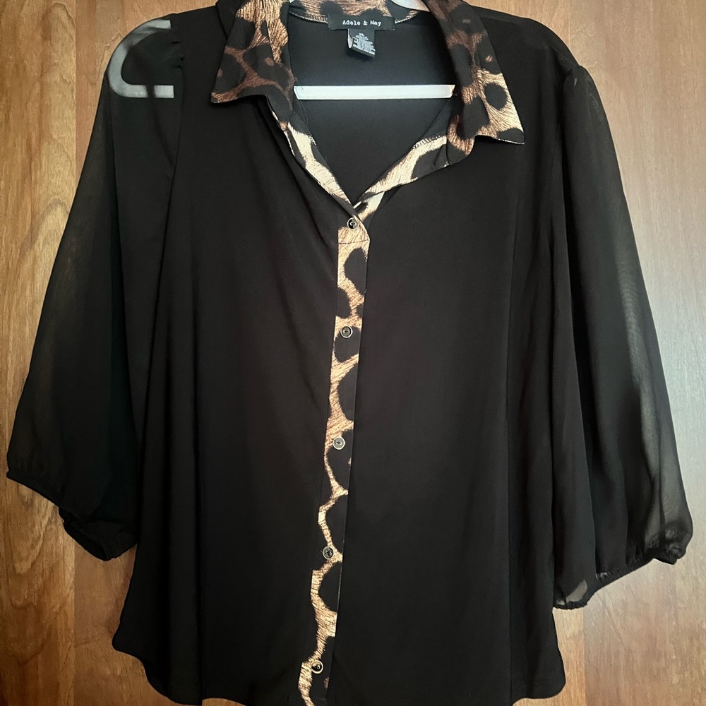 Elegant Black Blouse with Animal Print Accents